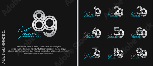 anniversary vector logo set, silver color with blue handwriting can be use for celebration