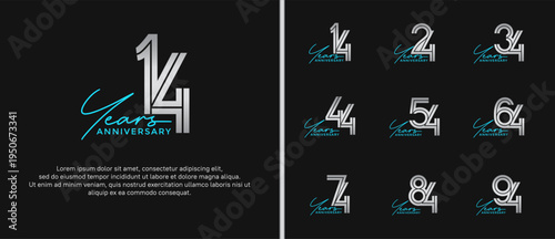 anniversary vector logo set, silver color with blue handwriting can be use for celebration