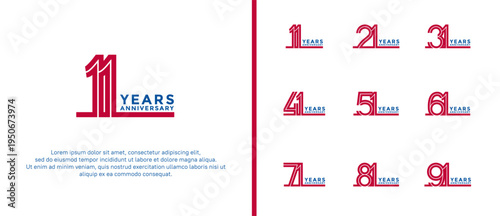 anniversary vector logo set, red and blue color can be use for celebration