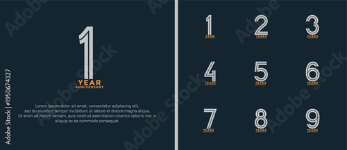 anniversary vector logo set, silver and orange color can be use for celebration