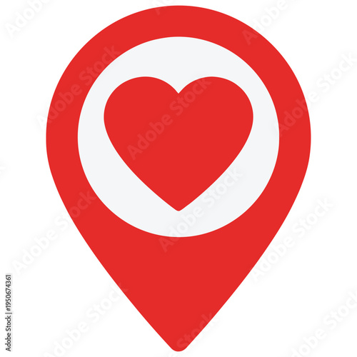 Red location pin icon with a heart symbol inside concentric circles
