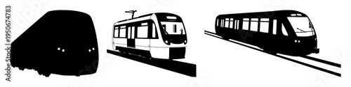 Commuter train set with a sleek black silhouette and aerodynamic design featuring hydrogen power, mass transit, and railway with futuristic elements and modern technology