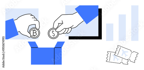 Cryptocurrency concept. Cryptocurrency with Bitcoin and dollar coins shows financial exchange. Cryptocurrency used in business, finance apps, trading, investment, and blockchain tools