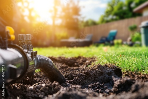 Wallpaper Mural Repairing underground irrigation system in sunny backyard during spring maintenance in residential area Torontodigital.ca