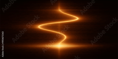Abstract background vector with glowing golden lines and fire flames creates a bright motion energy design featuring red sun explosions and shining wave textures in a magic space illustration