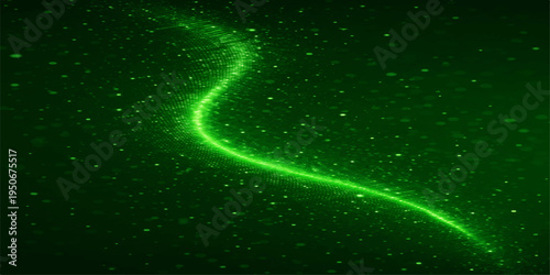 A vibrant abstract space background features a glowing green nebula and spiral galaxy within the dark cosmos of a star-filled universe