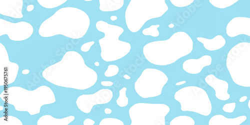 Seamless pattern of cartoon water drops falling from clouds against a blue sky vector illustration for nature wallpaper and weather design