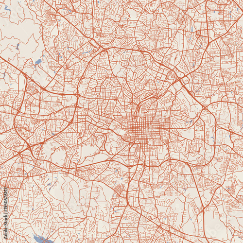 Raleigh City Map Sophisticated Geometric Urban Topography Featuring Meticulous Linework and Balanced Composition in a Timeless Minimalist Terracotta Earth Blueprint Aesthetic for Modern Study.