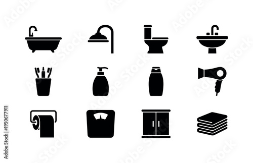 Bathtub with faucet, shower head, toilet bowl, bathroom sink, toilet paper roll, soap dispenser bottle, shampoo bottle, hair dryer