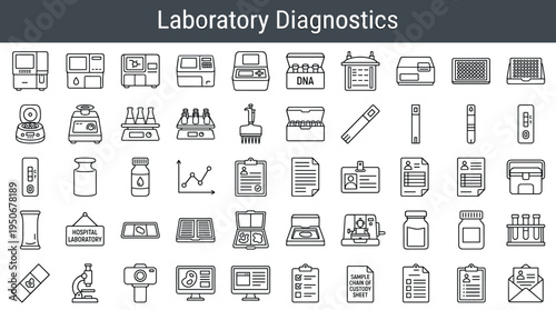 Clinical laboratory diagnostics equipment and analysis procedures illustrated through healthcare testing tools and sample