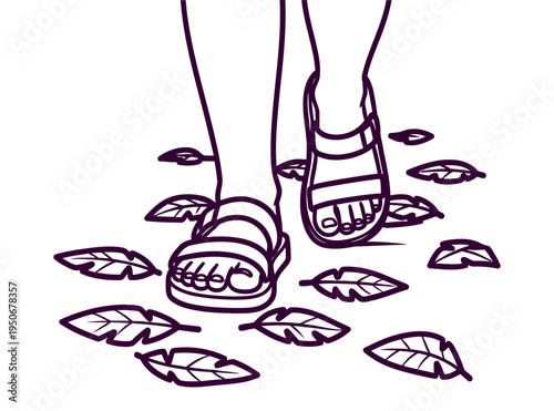 Palm Sunday footsteps feet walking on palm leaves vector single icon illustration religious observance holy week commemoration easter lent christian faith church graphic commercial art