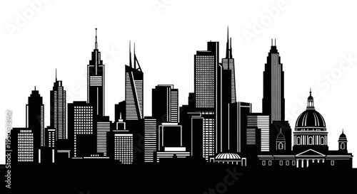 iconic modern city skyline silhouette featuring diverse skyscrapers and classic domed architecture ideal for urban development concepts