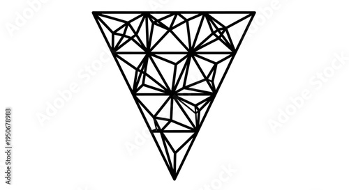 intricate abstract polygonal pattern within an inverted triangle a modern geometric design for tech branding or digital art.