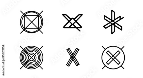 minimalist geometric symbols and abstract line art icons often featuring crosses and circles representing modern ui and data concepts.