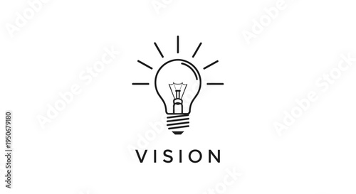minimalist lightbulb icon with radiating lines and the word vision symbolizing bright ideas innovation and strategic foresight.