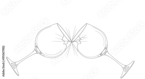 minimalist line art drawing of two wine glasses shattering upon impact representing fragility and broken relationships
