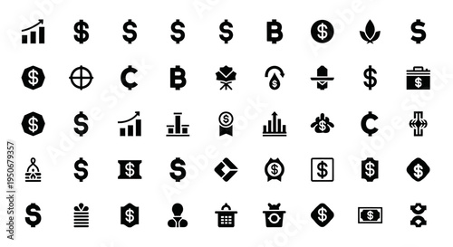 modern financial icons grid with various money symbols and economic concepts for business banking and digital transactions