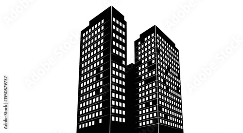 two modern black skyscrapers with illuminated windows in an urban setting representing city architecture and business development