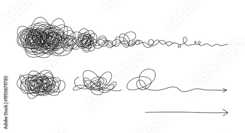 untangling complex problem into a clear solution with hand-drawn lines illustrating simplified path to success
