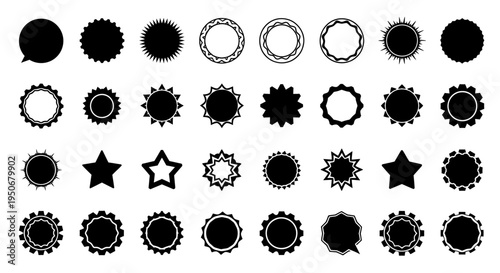 versatile collection of black and white vector badge and star icons perfect for modern graphic design labels and branding assets