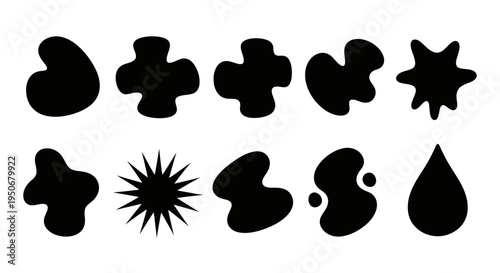 versatile set of black organic abstract shapes and liquid elements on a white background for modern graphic design projects