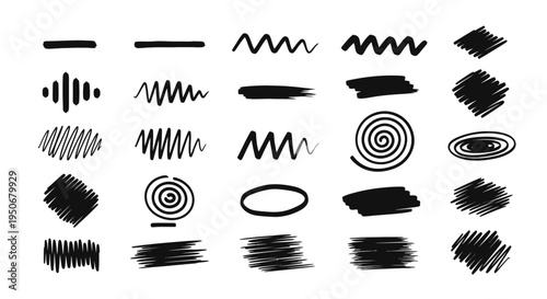 versatile hand drawn scribble elements abstract lines and varied texture marks for graphic design and artistic projects.