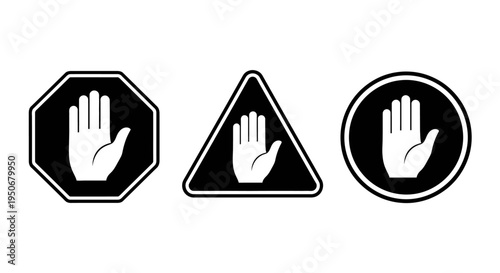 warning signs set with hand symbol indicating stop and danger perfect for safety alerts and digital interfaces