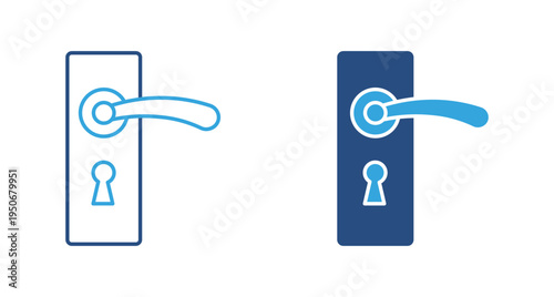 Door handle lock icon set. Door handle with keyhole, home entry access and security concept. Vector illustration.
