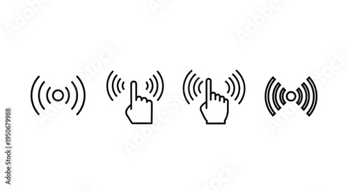 wireless signal and touch interaction icons illustrating modern communication technology concepts for app interfaces