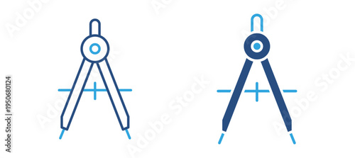 Drawing compass icon set. Geometry compass used for measuring radius and drawing circles, drafting and technical drawing concept. Vector illustration.