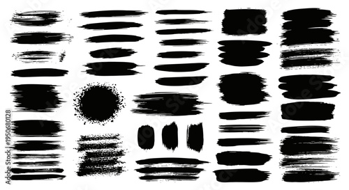 a versatile collection of black brush strokes and grunge textures offering abstract design elements for creative projects and backgrounds.