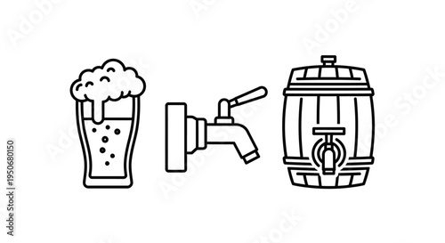 beer icons representing the brewing process from barrel to glass ideal for a pub menu or brewery website design