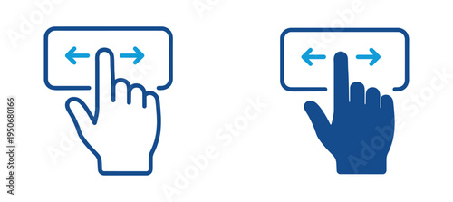 Horizontal swipe gesture icon set. Hand performing left and right swipe on screen, touchscreen navigation and mobile interaction concept. Vector illustration.