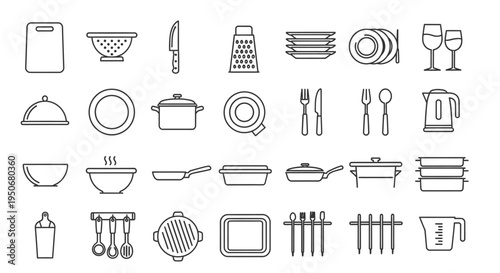 modern kitchenware and cooking utensil line icons set perfect for culinary concepts household equipment and web design projects.