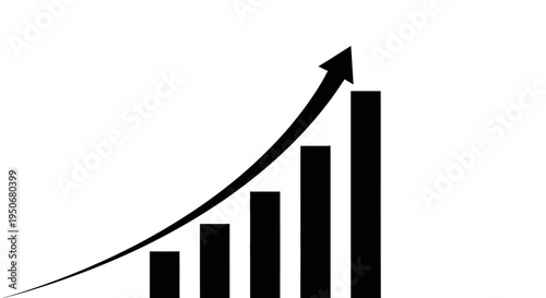 a bar chart with an upward arrow symbolizing strong business growth and financial success excellent for data visualization.