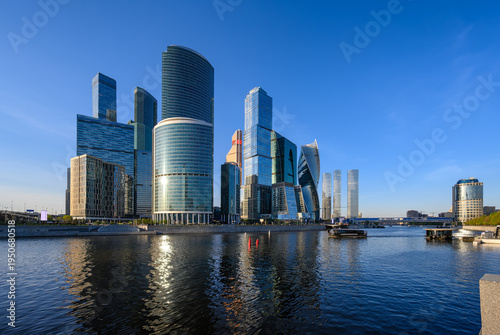 Wallpaper Mural Skyscrapers of Moscow City business center and Moscow river in Moscow, Russia. Landmark and architecture. Torontodigital.ca