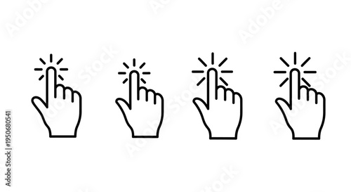 a collection of hand click icons for digital interaction symbolizing selection tap action and user interface design elements