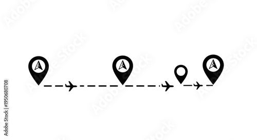 air travel route illustration with map pins and airplanes depicting a journey flight connections and global logistics planning