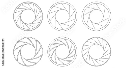 camera aperture icons vector collection illustrating optical diaphragm and shutter designs for photography and technology concepts.