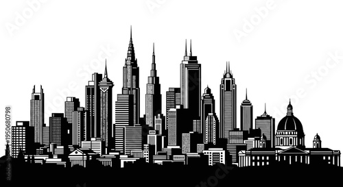 cityscape silhouette showcasing a dynamic urban skyline with diverse architecture illustrating metropolitan life and urban development.