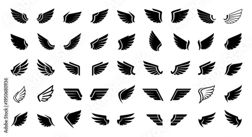 diverse black wing icons symbolizing flight freedom and protection perfect for logo design tattoo art and graphic design projects
