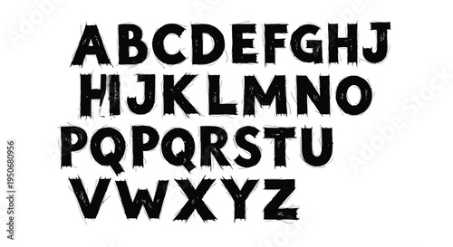 grunge alphabet font featuring distressed hand-drawn capital letters with a rough texture ideal for urban graphic design.