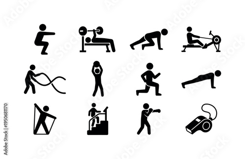 Smartwatch with step number display, fitness band tracker, sneaker shoe icon, footprints pair, walking person silhouette, running