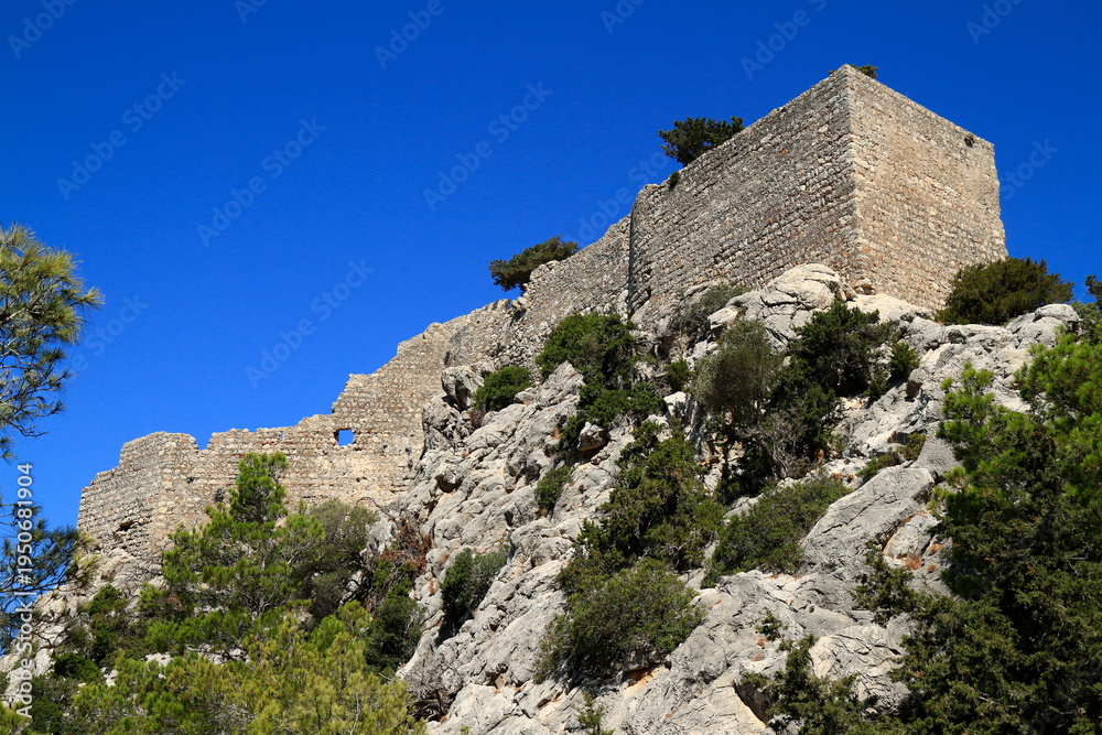 Fototapeta premium Ancient The castle of Monolithos on rocky hill,Rhodes, Greece