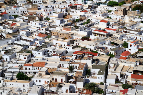 Fotografie Aerial view of  whitewashed village of Lindos, Rhodes, Greece