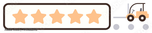 Customer satisfaction, product quality, logistics service, business success, rating systems, reliability. Five stars next to a forklift. Customer satisfaction and product quality concept