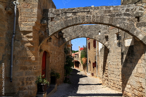 Bild auf Leinwand Medieval stone archway in rhodes old town, Rhodes, Greece