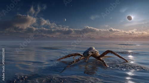 Wallpaper Mural A Strange Alien Creature Traversing the Endless Ocean of a Distant Planet Beneath a Vast Cosmic Sky Torontodigital.ca