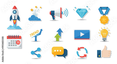 Collection of business icons and symbols.