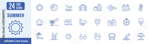 Summer line icon. Contains icons as summer, vacation, holiday, beach, travel, tourism and more. Vector illustration.